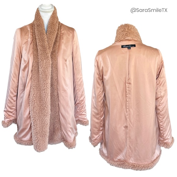 KENNETH COLE NY Blush Pink Teddy Bear Plush Faux Fur Mid-Length Coat - Picture 14 of 15